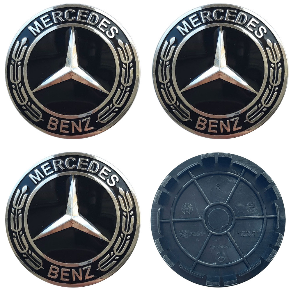 Ковпачки (заглушки) на диски (6 лапок) Mercedes-Benz 75/66мм чорний 4шт Винница - изображение 1