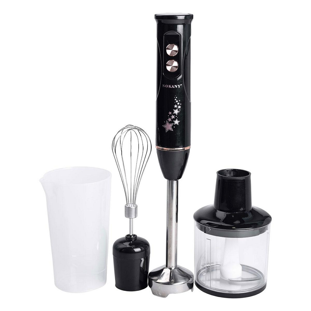 Блендер ручной погружной с насадками 4 в 1 600 Вт  2 чаши и венчик Черный Sokany SK-02012B Киев - изображение 3