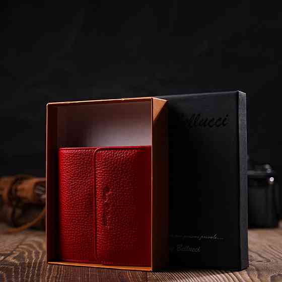 Яскравий жіночий гаманець із місткою монетницею на кнопці з натуральної шкіри Червоний (Tony Bellucci) Київ