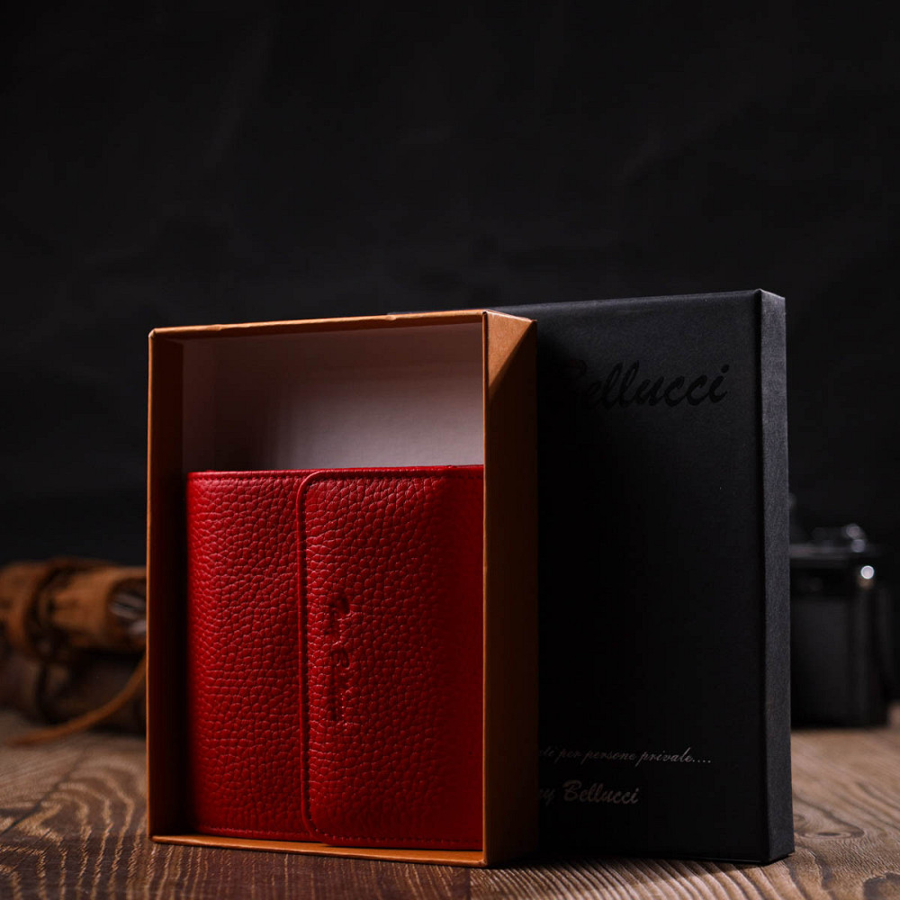 Яскравий жіночий гаманець із місткою монетницею на кнопці з натуральної шкіри Червоний (Tony Bellucci) Київ - фото 4