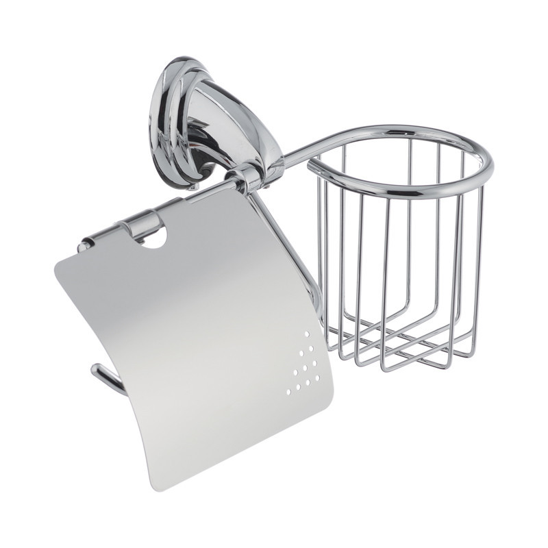 Тримач для туалетной бумаги настенный металлический с крышкой и корзиной Zerix LR1503-1 (LL1494) Черновцы - изображение 1