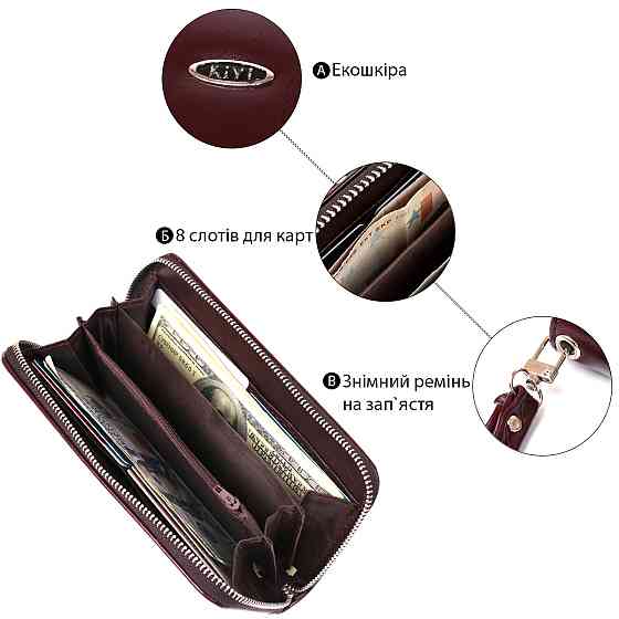 Кошелек женский на одну молнию из экокожи гладкий KIVI 19038 Коричневый Киев