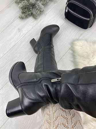 Чоботи жіночі HD чорні натуральна шкіра зима висота 36 см обхват 36-38 см каблук 7 см (6009) 36 Коломия
