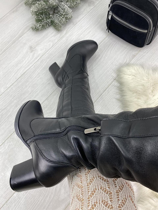 Чоботи жіночі HD чорні натуральна шкіра зима висота 36 см обхват 36-38 см каблук 7 см (6009) 36 Коломия - фото 6