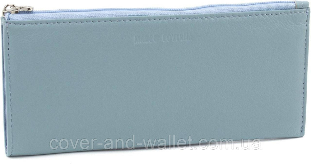 Жіночий тонкий гаманець із натуральної шкіри блакитного кольору на блискавці Marco Coverna 8805 Київ - фото 1