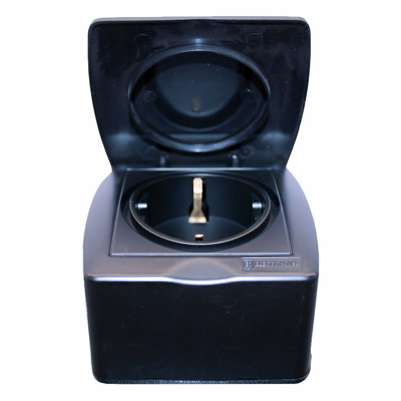 Розетка с заземлением с крышкой 16А, Acura графит Днепр - изображение 3