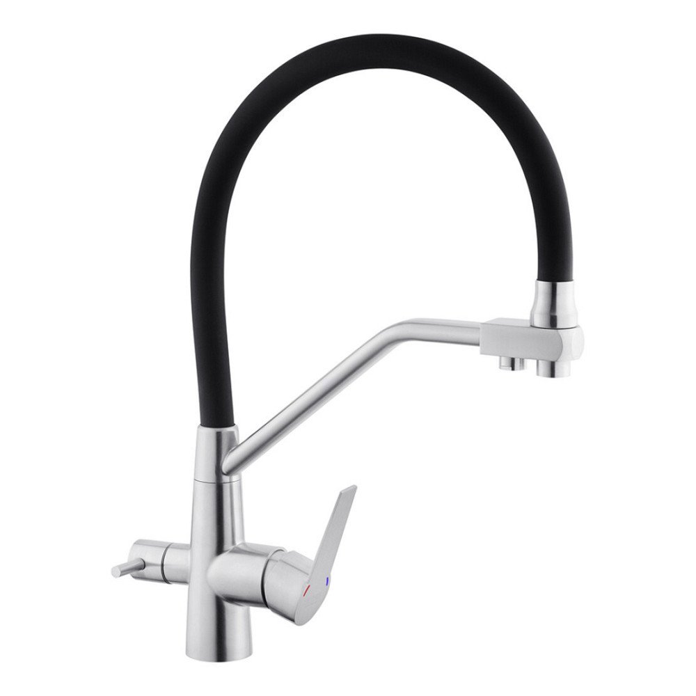 Змішувач для з підключенням до фільтру WEZER INX4A-08B гнучкий вилив, сатин/чорний Київ - фото 2