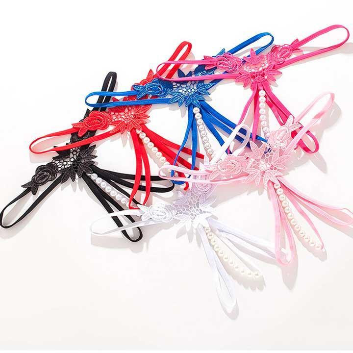 Стрінги з намистинками та квітами - Фуксія - S/M - Еротична білизна Вінниця - фото 5