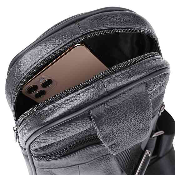 Компактная кожаная мужская сумка через плечо Vintage 20000 Черный Киев