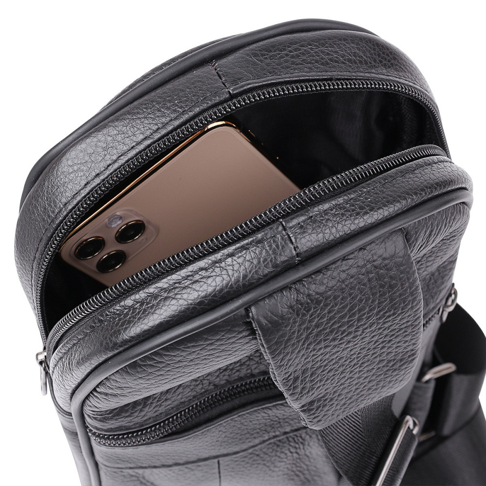 Компактная кожаная мужская сумка через плечо Vintage 20000 Черный Киев - изображение 6