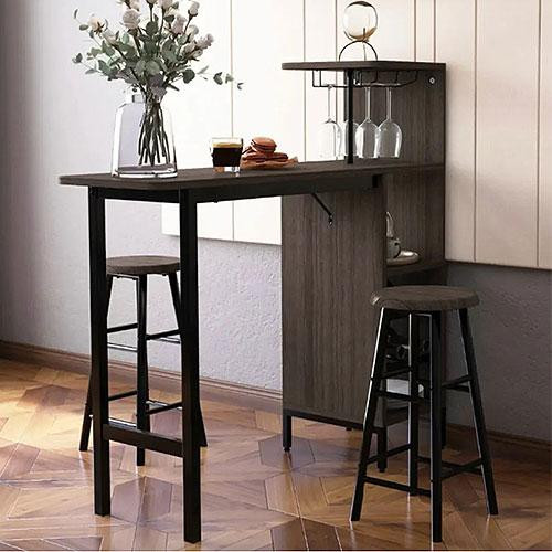 Барный стол со стульями для кухни и гостиной в стиле Loft комплект мебели Costway Bistro коричневый Киев - изображение 1