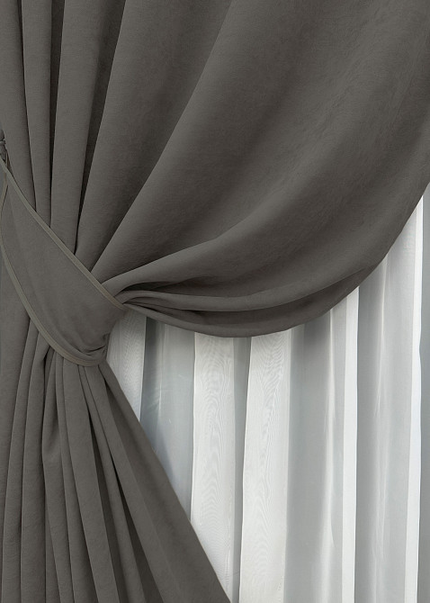 Комплект готовых штор VR-Textil Микровелюр Petek YL № 1711ш Темно-серый 100х295 см 2 шт (31-847) Киев - изображение 5