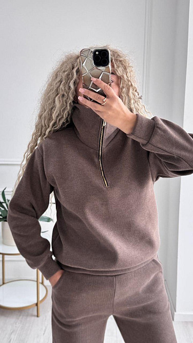 Жіночий стильний і теплий в'язаний костюм осінь-зима на трикотажній основі. Шоколад, 42/44 Одеса - фото 3