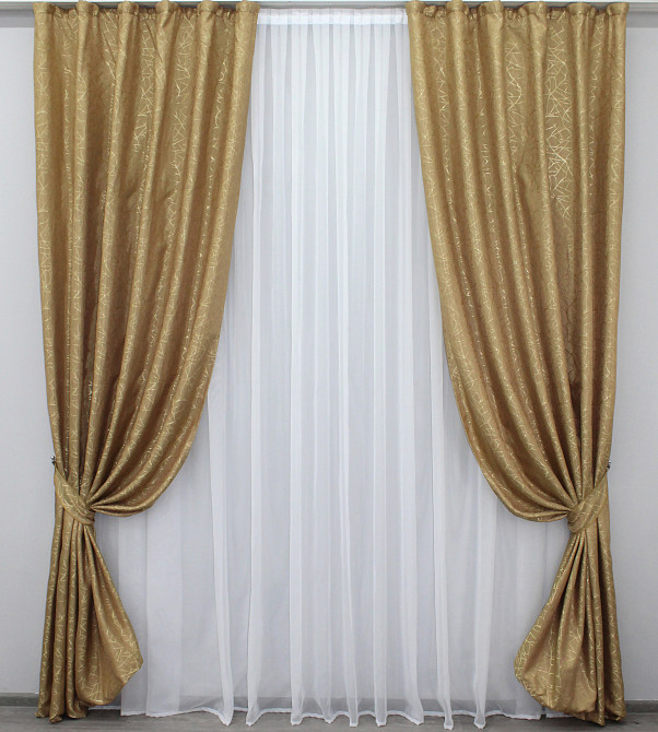 Комплект готових штор VR-Textil Жакард Савана № 672ш Золотистий 100х270 см 2 шт (31-379) Київ - фото 2