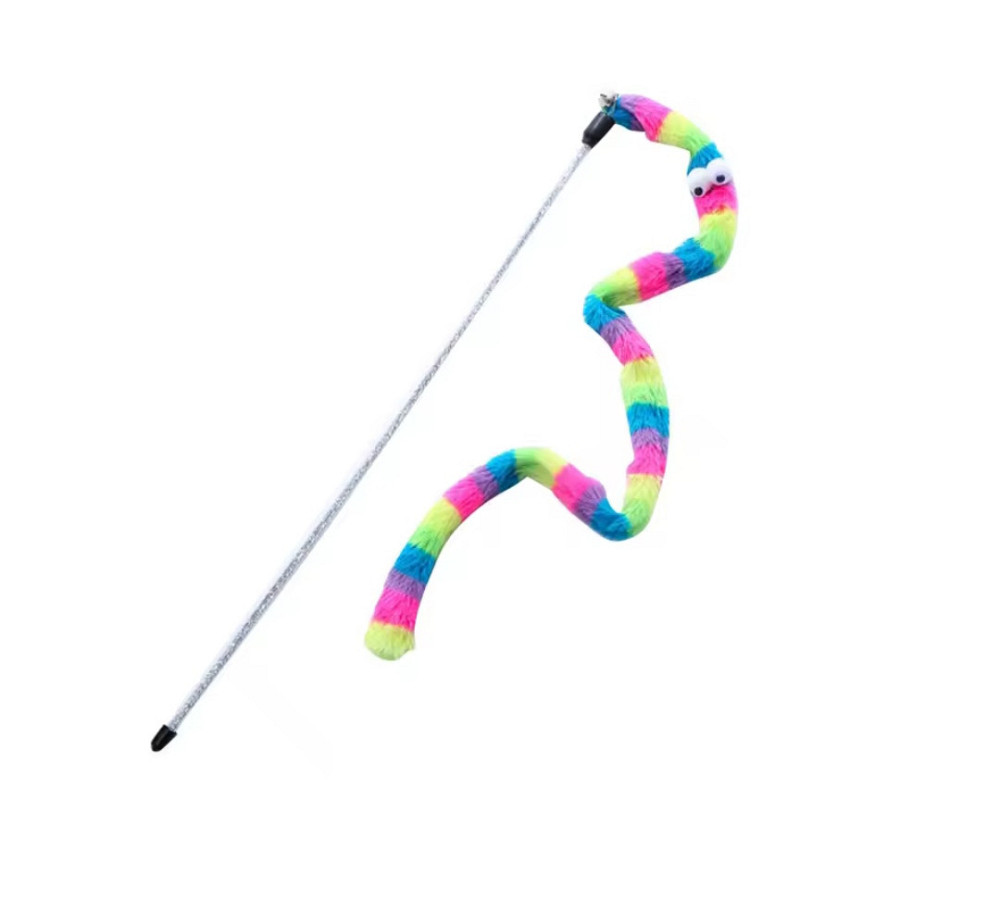 Игрушка для котиков палочка с разноцветной гусеницей с колокольчиком 50 см разноцветный Киев - изображение 3
