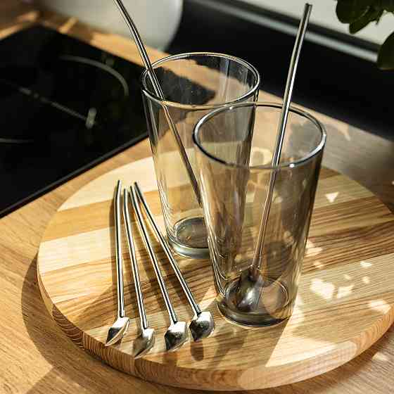 Yiwu Набір багаторазових ложок-трубочок 6 шт для напоїв 22 см зі щіткою для миття з нержавіючої Коломыя