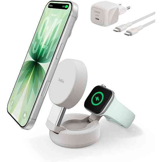 Бездротовий зарядний пристрій Belkin UltraCharge Pro 2в1 Convertible Magnetic Charging Dock 25 W, Sand (WIZ043KQSD) ( 18953 ) Харків