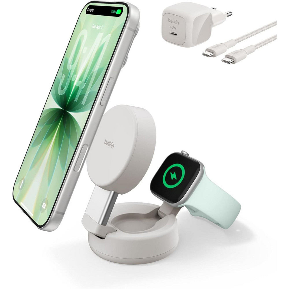 Бездротовий зарядний пристрій Belkin UltraCharge Pro 2в1 Convertible Magnetic Charging Dock 25 W, Sand (WIZ043KQSD) ( 18953 ) Харків - фото 1