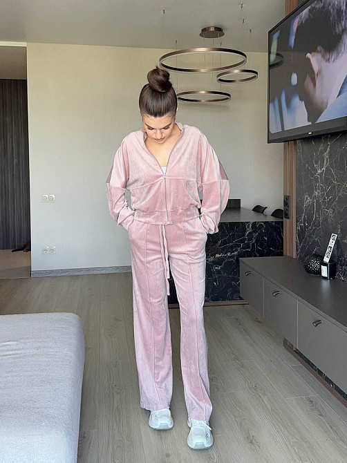 Женский прогулочный костюм двойка: кофта и штаны королевский велюр Пудра, 46/48 Одесса - изображение 3