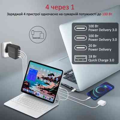 Зарядное устройство Promate ganport4-100pd.black Винница