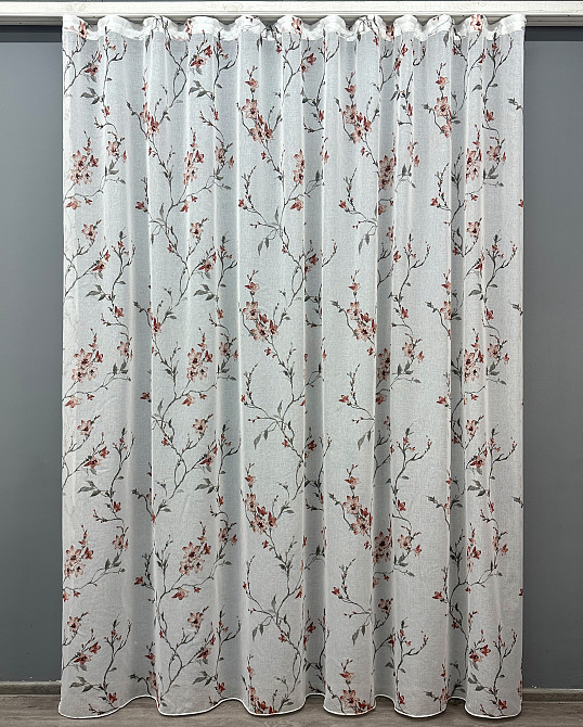 Тюль VR-Textil 1539т Flora Батист Белый с терракотово-серым 400х270 см (42-1178) Киев - изображение 2