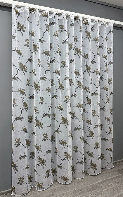 Тюль VR-Textil 1906т Flora Батист Білий з хакі 300х270 см (40-238) Київ - фото 3