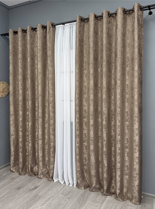 Комплект штор на люверсах VR-Textil Жаккард Sultan XO № 1682ш 150х250 см 2 шт какао (37-0198) Киев - изображение 4