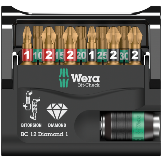 Набір біт Wera з алмазним покриттям Bit-Check 12 Diamond 1 (PH,PZ,Torx) 05057421001 Одеса