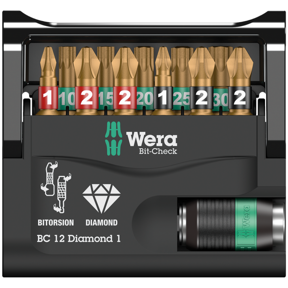 Набір біт Wera з алмазним покриттям Bit-Check 12 Diamond 1 (PH,PZ,Torx) 05057421001 Одеса - фото 2