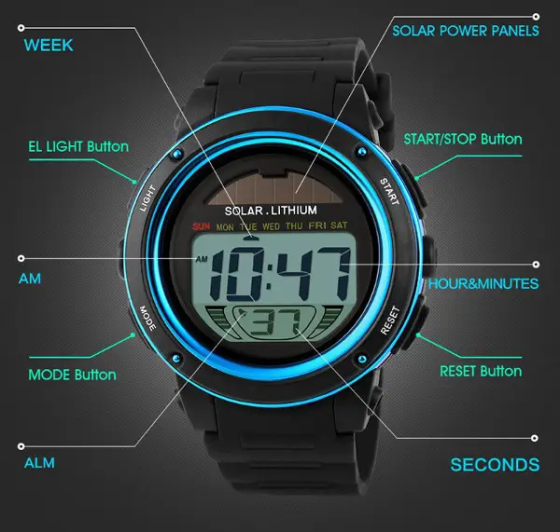 Чоловічий спортивний годинник Skmei 1096 із сонячною батареєю (Синій) Київ