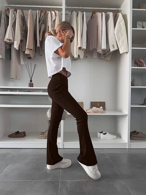 Женские базовые брюки-клеш рубчик мустанг Шоколад, 46/48 Одесса - изображение 3