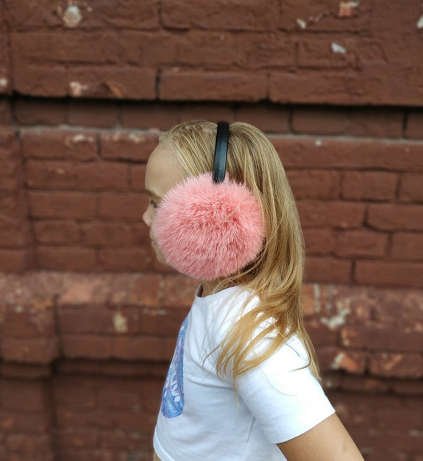 Хутряні навушники жіночі з кролика Персиковий Харків - фото 1