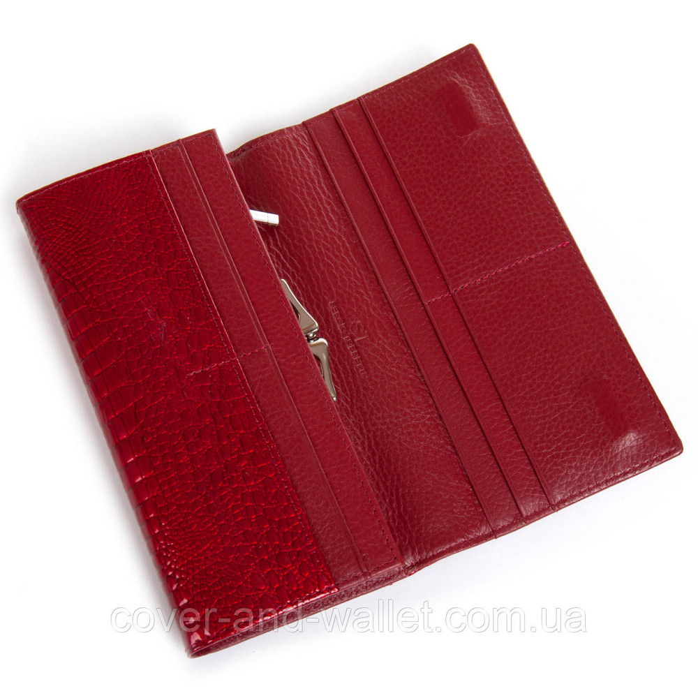 Лаковий жіночий шкіряний гаманець на магнітах червоного кольору ST Leather Київ - фото 7