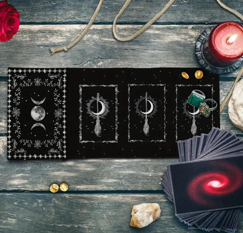 Сумка для зберігання Таро “Місячна мітла” — чорна тканинна торбинка 38×17 см з езотеричним принтом Київ - фото 4