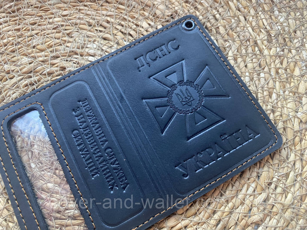 Обкладинка на нове посвідчення ДСНС із вінтажної шкіри чорного кольору Київ - фото 6