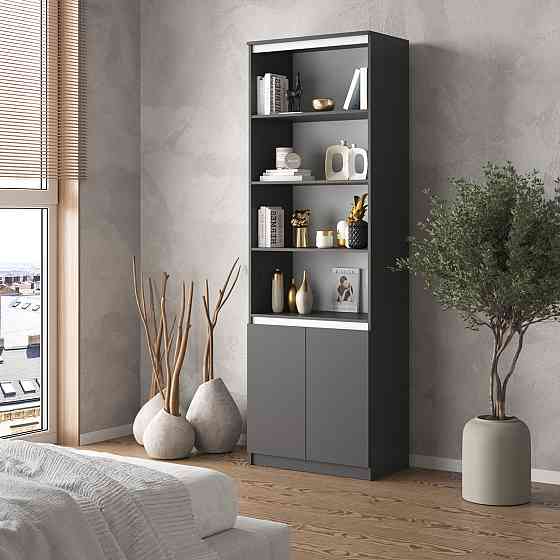 Шкаф для книг VAYS, пенал с полками R-29 Антрацит-Белые планки Львов