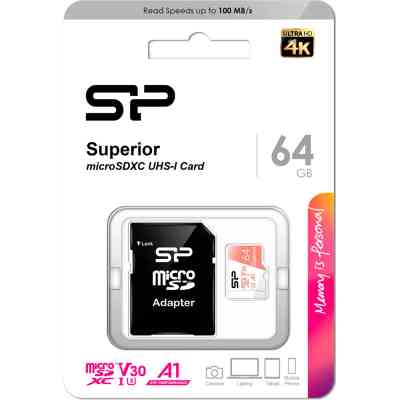 Карта памяти Silicon Power 64GB microSDXC class 10 UHS-I U3 V30 A1 Superior (SP064GBSTXDV3V20SP) Винница