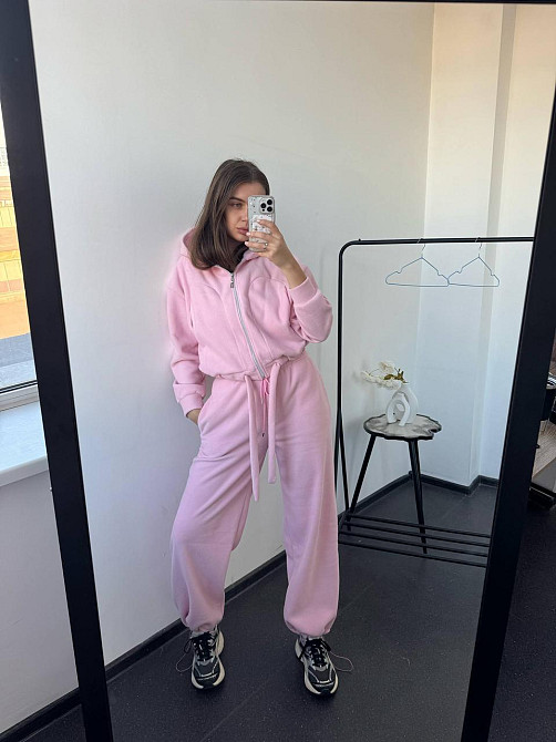 Жіночий теплий прогулянковий костюм-двійка: худі та штани двосторонній поліс фліс Рожевий, 44/48 Одеса - фото 3