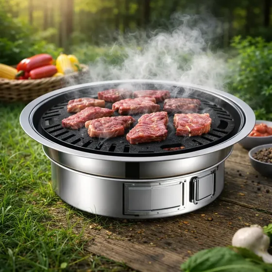 Гриль с антипригарным покрытием / Корейский гриль для барбекю / Портативная гриль-печь из нержавеющей стали для барбекю 34см Коломыя