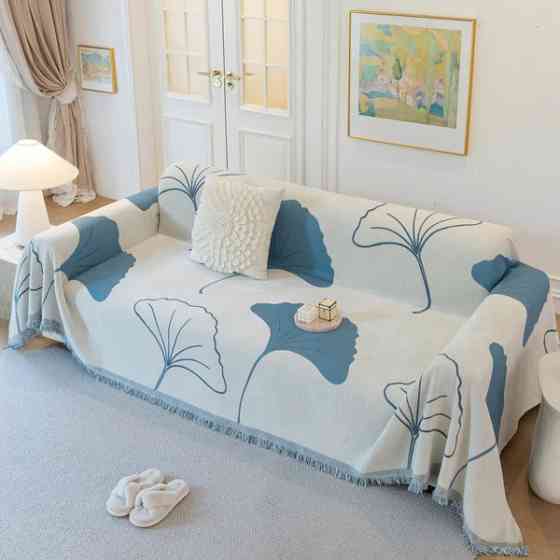 Плед покрывало на диван или кровать,чехол накидка 180х230 см для мягкой мебели синий с белым Каменец-Подольский