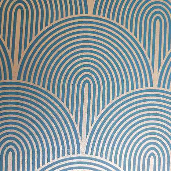 Обооби фрізелінові екологічно чисті Rasch Salisbury 0,53x10 геометрії напівкруги смуги золотисті на синьому Київ