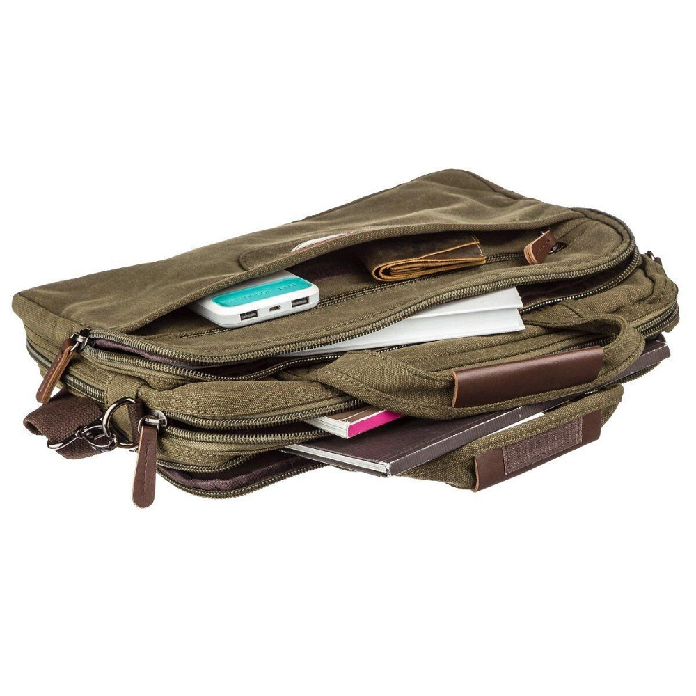 Сумка текстильна для ноутбука на два відділення Vintage 20180 Зелена Київ - фото 6