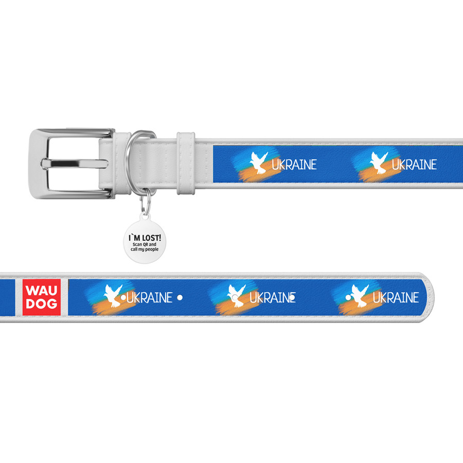Нашийник для собак шкіряний WAUDOG Design з QR паспортом, малюнок "Прапор", L, Ш 25 мм, Дов 38- Коломия - фото 3