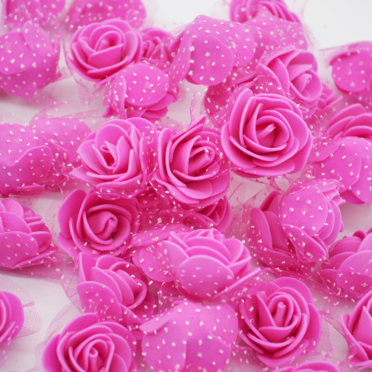 Головки цветов для рукоделия с фатином 50 штук 3 см малиновый Киев - изображение 1