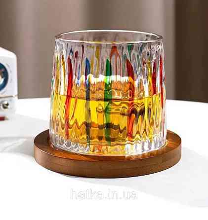 Склянка-доф "Льодяні стріли" з дерев'яною підставкою 275 мл КРУТИТЬСЯ прозорий для дому та ресторану Київ
