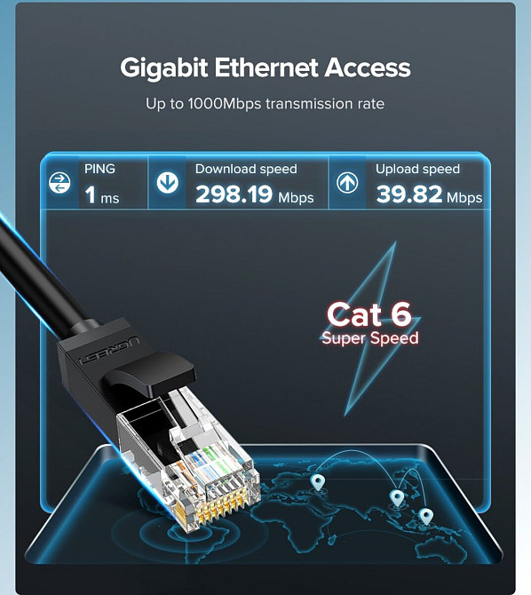 Кабель UGREEN NW102 Cat 6 U/UTP Lan Cable 1m (Black)(UGR-20159) (UGR-20159) Киев - изображение 4