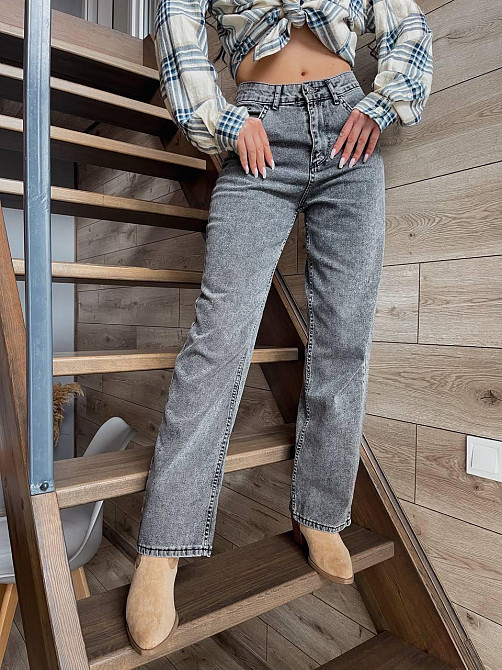 Женские голубые джинсы трубы-палаццо коттон 100% Серый, 38 Одесса - изображение 1