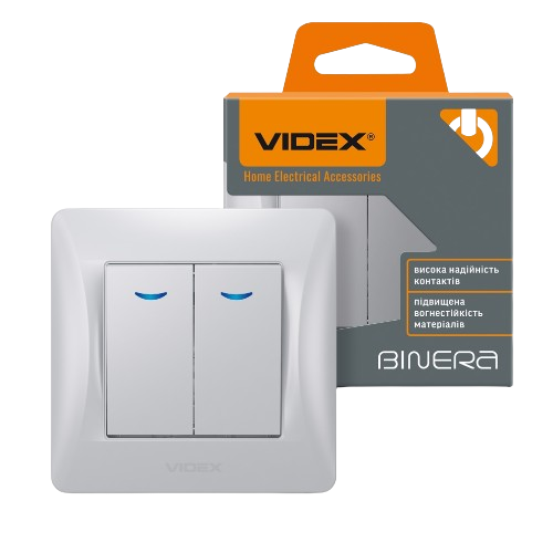 BINERA срібний шовк Вимикач внутрішній 2кл з підсвічуванням Videx Житомир