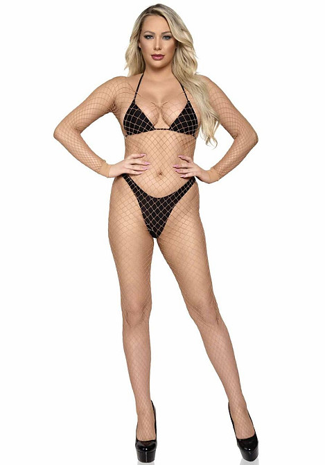 Бодістокінг у велику сітку Leg Avenue Long Sleeved Bodystocking One size Nude, довгий рукав Sex Aura Київ - фото 3