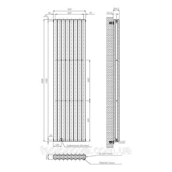 Вертикальный радиатор Ellipse Double 480х1800-8, anticor, черный муар Черновцы